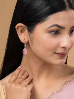Teejh - Radians Rose Gold Plated Pink Stone Drop Earrings