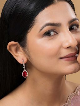 Teejh - Radians Rose Gold Plated Red Stone Drop Earrings