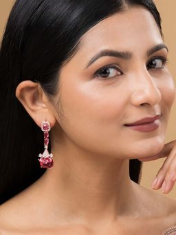 Teejh - Zircaa Rose Gold Plated Ruby Red Drop Earrings