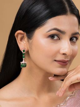 Teejh - Zircaa Rose Gold Plated Green Drop Earrings