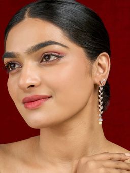 Teejh - Shimmer Rose Gold Plated White Stone Drop Earrings