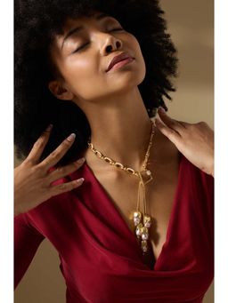 Joules By Radhika - Ondine Gold Plated Pink Pearl Necklace