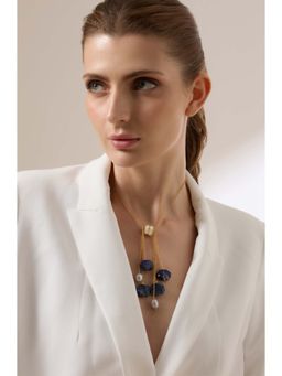 Joules By Radhika - Avenari Gold Plated Navy Blue Stone Pearl Necklace