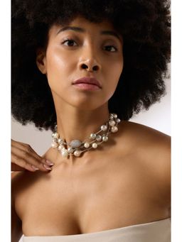 Joules By Radhika - Theryssa Silver Plated Pearl Stone Studded Choker Necklace