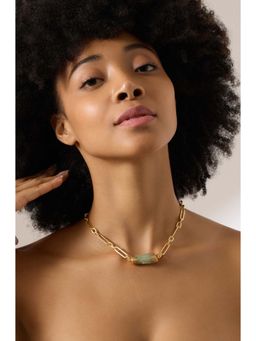 Joules By Radhika - Ozara Gold Plated Green Stone Necklace