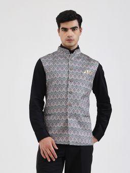 JB Studio - Geometric Printed Blended Green Nehru Jacket