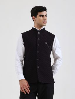 JB Studio - Textured Men's Wine Nehru Jacket
