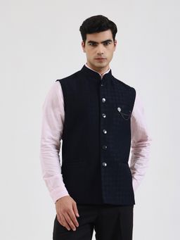 JB Studio - Men's Geometric Blue Nehru Jacket