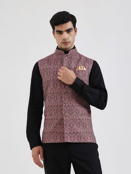 JB Studio - Geometric Printed Maroon Nehru Jacket
