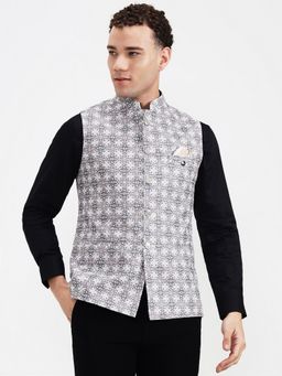 Wyre - Geometric Printed Grey Nehru Jacket