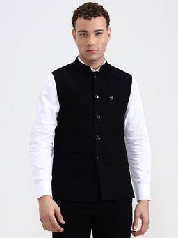 Wyre - Men's Printed Black Nehru Jacket