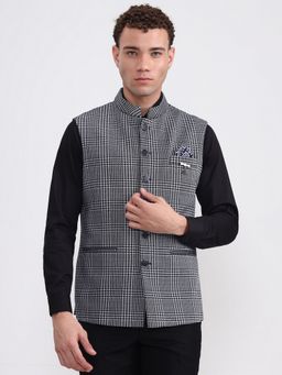 Wyre - Men's Checked Blue Nehru Jacket
