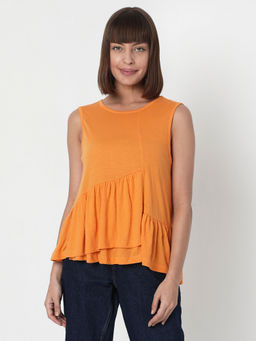 VERO MODA - Women Ruffled Orange Top