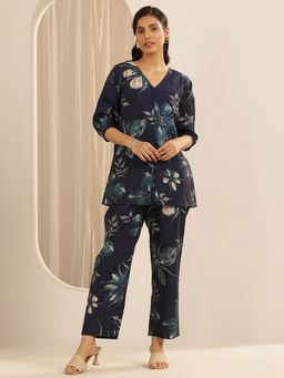 Libas - Women Navy Blue Floral Co-ord (Set of 2)