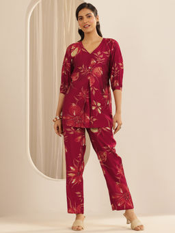 Libas - Women Maroon Floral Co-ord (Set of 2)