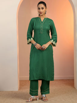 Libas - Women Green Woven Kurta with Pant (Set of 2)