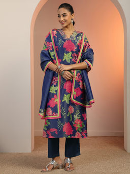 Libas - Women Blue Floral Kurta with Pant & Dupatta (Set of 3)