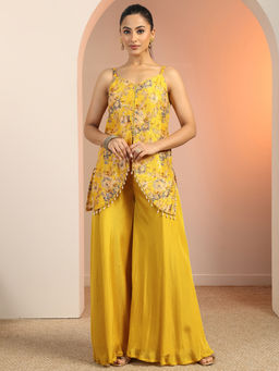 Libas - Women Yellow Floral Kurti with Palazzo (Set of 2)