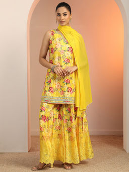 Libas - Women Yellow Floral Kurti with Palazzo & Dupatta (Set of 3)