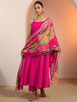 Libas - Women Pink Embellished Anarkali Kurta with Pant & Dupatta (Set of 3)