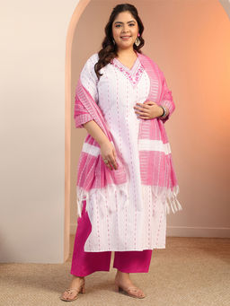 Extra love by Libas - Plus Size Women Pink Woven Kurta with Pant & Dupatta (Set of 3)