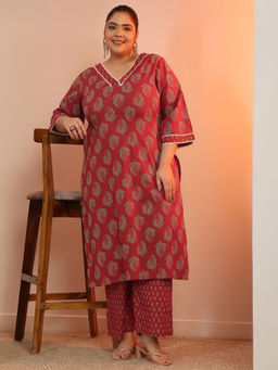 Extra love by Libas - Women Maroon Printed Kurta with Palazzo & Dupatta (Set of 3)