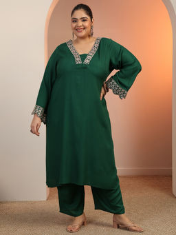 Extra love by Libas - Women Green Woven Kurta with Palazzo (Set of 2)