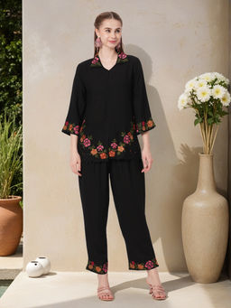 FASHOR - Women Black Floral Co-ord (Set of 2)