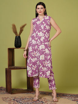 FASHOR - Women Purple Floral Co-ord (Set of 2)