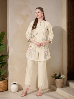 FASHOR - Women Cream Floral Co-ord (Set of 2)