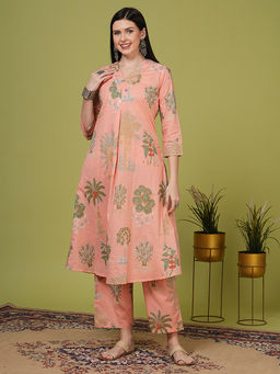 FASHOR - Women Peach Floral Co-ord (Set of 2)