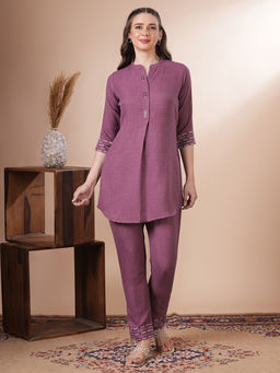 FASHOR - Women Purple Solid Co-ord (Set of 2)