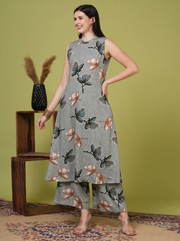 FASHOR - Women Grey Floral Co-ord (Set of 2)