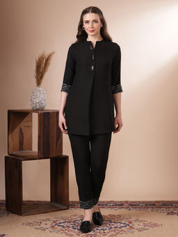 FASHOR - Women Black Solid Co-ord (Set of 2)