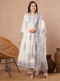 FASHOR - Women Multi-Color Floral Anarkali Kurta with Pant & Dupatta (Set of 3)