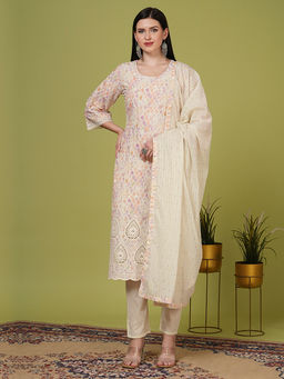 FASHOR - Women Multi-Color Printed Kurta with Pant & Dupatta (Set of 3)