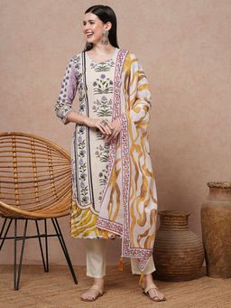 FASHOR - Women Purple Floral Kurta with Pant & Dupatta (Set of 3)