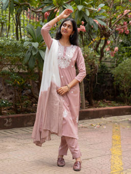 Suta - Women Pink Embroidered Kurta with Pant & Dupatta (Set of 3)