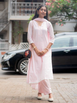 Suta - Women Pink Solid Kurta with Pant & Dupatta (Set of 3)