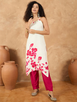 Varanga - Women Pink Floral Kurta with Pant (Set of 2)