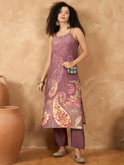 Varanga - Women Mauve Paisley Kurta with Pant (Set of 2)