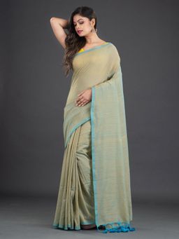 Arhi - Olive Green Pure Cotton Handwoven Soft Dual Tone Saree with Unstitched Blouse