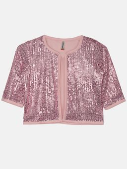 KiddoPanti - Girls Woven Sequence Jacket - Pink