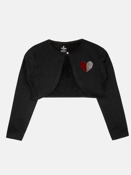 KiddoPanti - Girls Full Sleeve Crop Shrug With Applique - Black