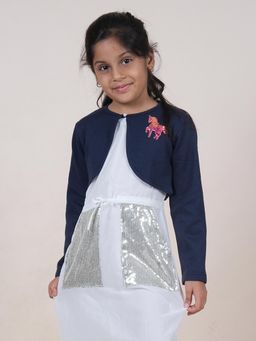KiddoPanti - Girls Full Sleeve Crop Shrug With Applique - Navy Blue