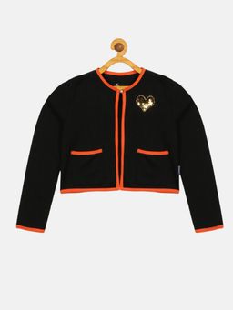 KiddoPanti - Girls Full Sleeve Shrug With Pocket - Black