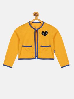 KiddoPanti - Girls Full Sleeve Shrug With Pocket - Mustard