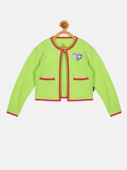 KiddoPanti - Girls Full Sleeve Shrug With Pocket - Green