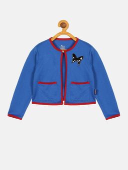 KiddoPanti - Girls Full Sleeve Shrug With Pocket - Blue