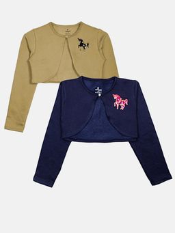 KiddoPanti - Girls Full Sleeve Crop Shrug With Applique - Multi-Color (Pack of 2)